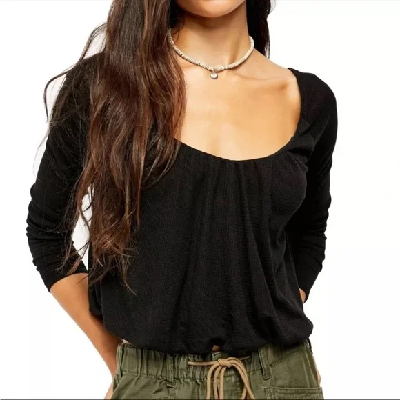 We The Free Bondi Blouson Black Crop Thermal Tie Back size Small Black - Picture 1 of 8